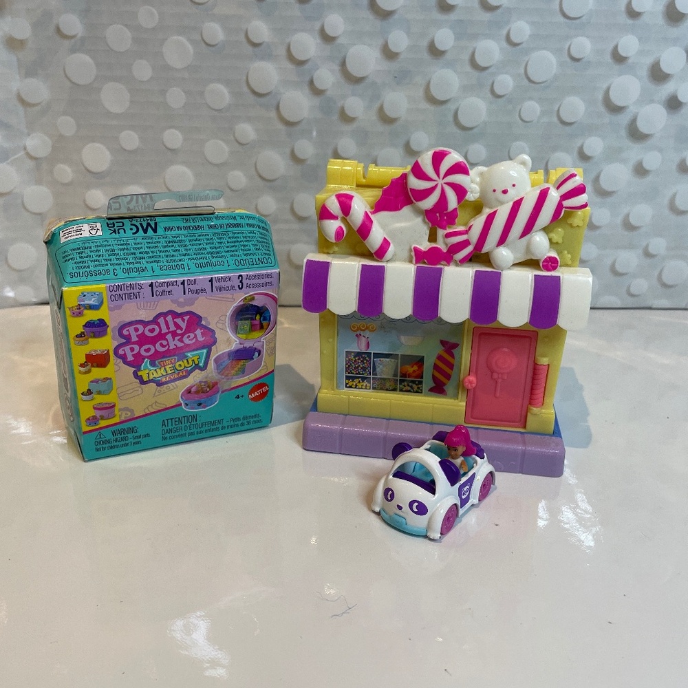 Polly Pocket Pollyville 🍭Candy Store & Tiny Take-out Reveal bundle